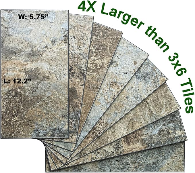 AULIGET 6" x 12" Beige & Brown Slate Peel and Stick Backsplash Wall Tiles, PVC Faux Stone Stick on Tiles for Backsplash Kitchen, Bathroom, Laundry Room, Camper, Fireplace (Pack of 20)