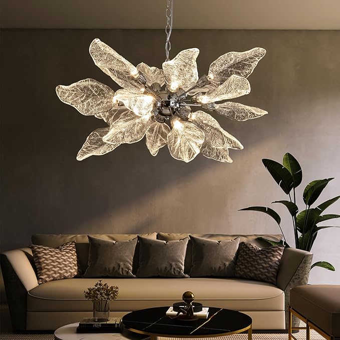 Modern Chandeliers for Dining Room - D31.5'' Leaf Chandelier Light Fixture, Over Table, For Living Room, Bedroom, Foyer
