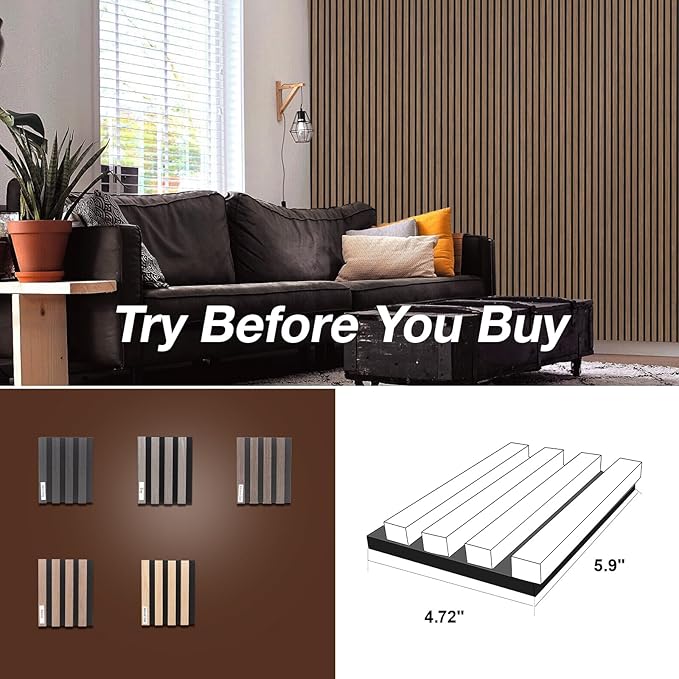 NeatiEase Wood Wall Panels Color Samples Pack, Acoustic Slat Wall Panels for Interior Wall Decor and Noise Reduction, Decorative Slat Wall Paneling