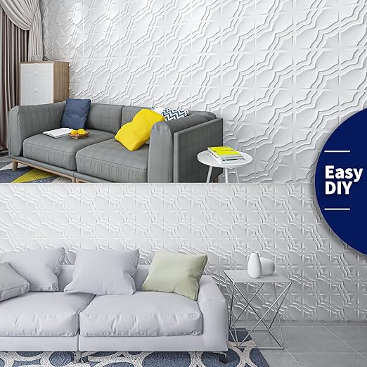 Art3dwallpanels 33 Pack 3D Wall Panel, 2 Different Effects PVC Textured Wall Panels for Interior Wall Décor, 12 x12 Inch Cover 32.Sq.Ft, White