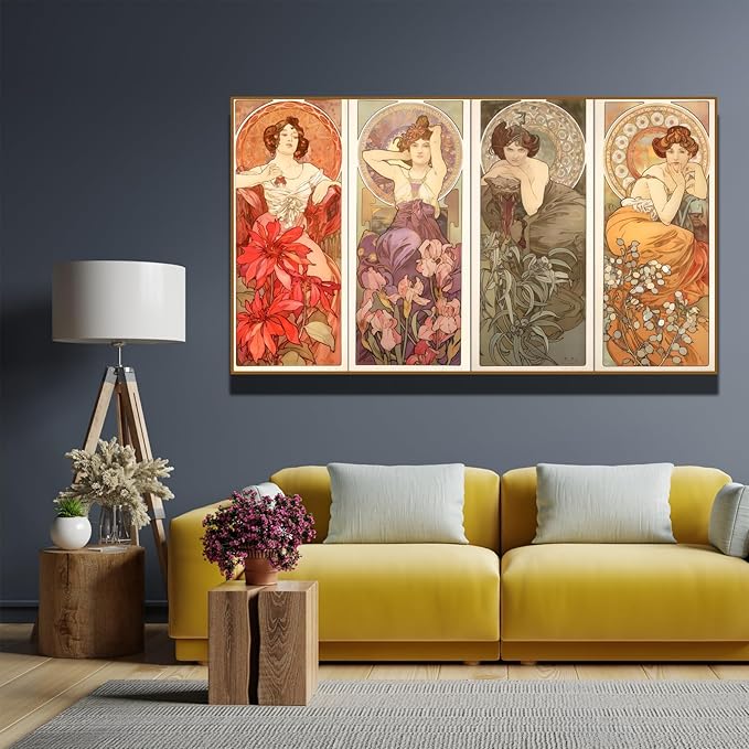 OKRA Mucha Canvas Wall Art - French Art Nouveau Advertising Pictures - Vintage Beer Advertising Posters - Art Nouveau Pictures - Wall Decorate for Bathroom Bedroom Living Room - Unframed