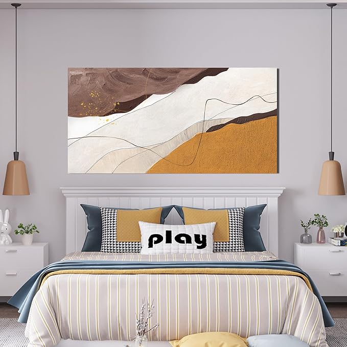 Canvas Wall Art Decor Abstract Canvas Art Wall Decor Abstract White Wall Art Prints Modern Minimalist Wall Art Decorations Brown Artwork for Walls Bedroom Office Kitchen Wall Decor 20" X 40"