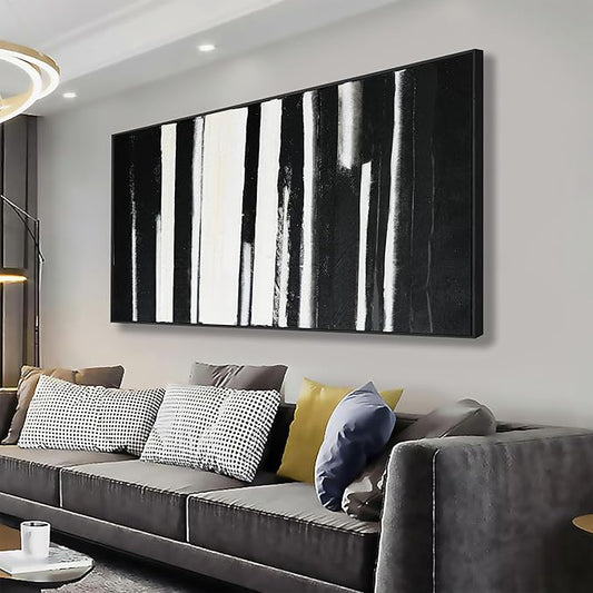 Black and White Abstract Canvas Wall Art Decor Modern Wall Decorations Home paintings Decor Wall Art Prints Framed Minimalist Stripes Artwork for Living Room Wall Bedroom Kitchen Office Decor 20"×40"