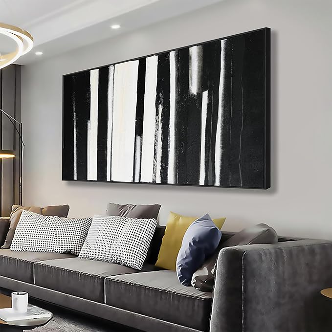 Abstract Wall Art Decor Modern paintings Wall Decorations Home Decor Wall Art Canvas Prints Black and White Minimalist Stripes Framed Artwork for Living Room Wall Bedroom Kitchen Office Decor 24×48 Inch