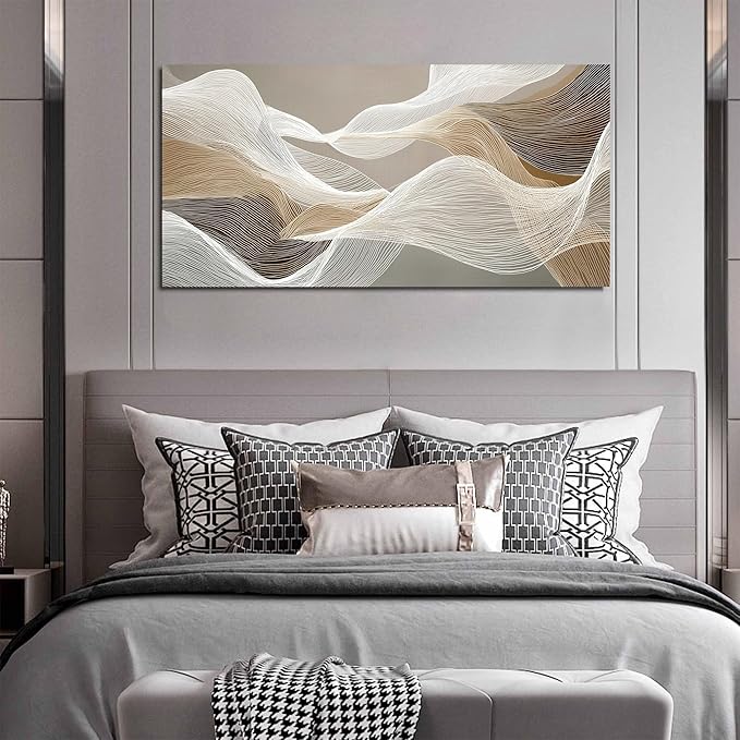Large Abstract Wall Art Beige Wall Art White Canvas Art Print Modern Artwork for Bedroom Bathroom Living Room Office 24"x 48"