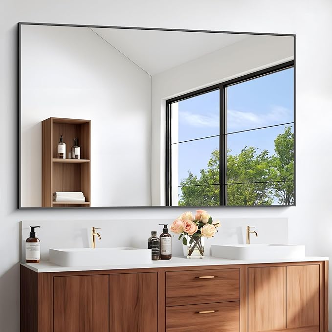 Black Bathroom Mirror for Wall, 60x36 Inch Rectangle Mirrors with Metal Frame, Modern Vanity Wall Mirror Decor for Entryway Hangs, Bathroom Living Room Horizontal or Vertical
