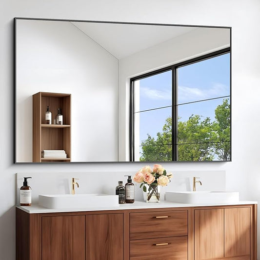 Black Bathroom Mirror for Wall, 60x36 Inch Rectangle Mirrors with Metal Frame, Modern Vanity Wall Mirror Decor for Entryway Hangs, Bathroom Living Room Horizontal or Vertical