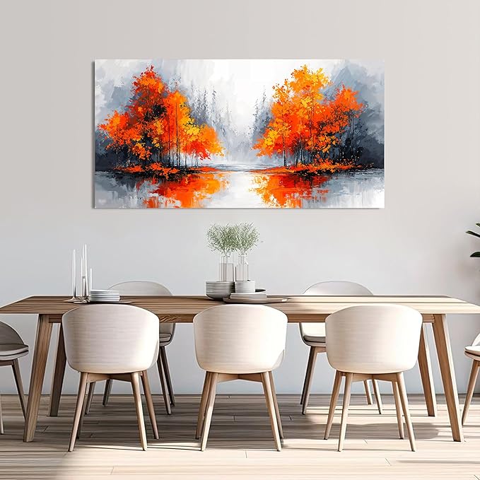 Canvas Wall Art Decor Modern Large Wall Art for Living Room Canvas Art Wall Decor Fall Orange Artwork for Walls Landscape Black and White Wall Art Prints Bedroom Office Home Decor 24" X 48"