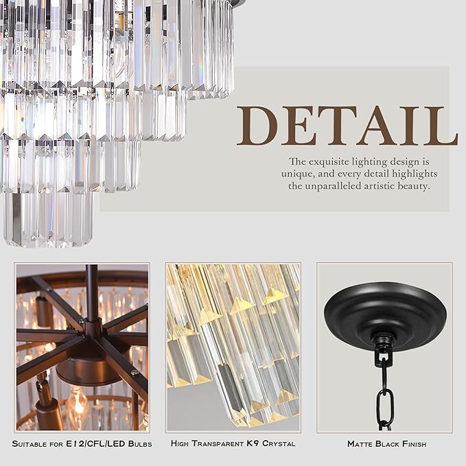 9 Lights Crystal Modern Contemporary Chandeliers Pendant Ceiling Light 4-Tier Chandelier Lighting for Dining Room Living Room Bedroom Girls Room Dia 23.6"