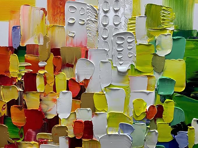 ART8YUQI Paintings - Texture color Wall Art Abstract City Views Picture Modern Landscape Artwork Oil Painting for Decor 30x45 Inch