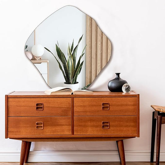 BOMINICA Irregular Wall Mirror Asymmetrical Mirror Frameless for Bathroom Living Room Entryway Bedroom, 20" x 20"