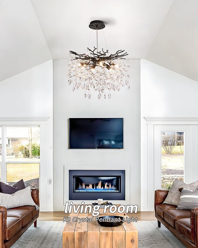 Modern Tree Branch Crystal Chandelier Luxury Black Crystal Pendant Lighting 18" Contemporary 6-Light Chandeliers for Dining Room Kitchen Bedroom Living Room