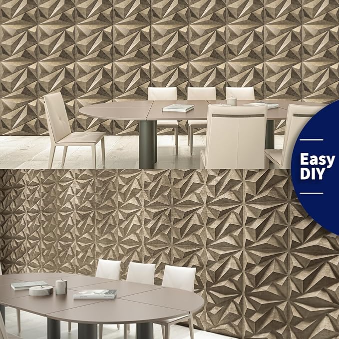 Art3dwallpanels PVC 3D Wall Panel Diamond for Interior Wall Décor, Wall Decor PVC Panel, 3D Textured Wall Panels, Pack of 12 Tiles, Antique Gold