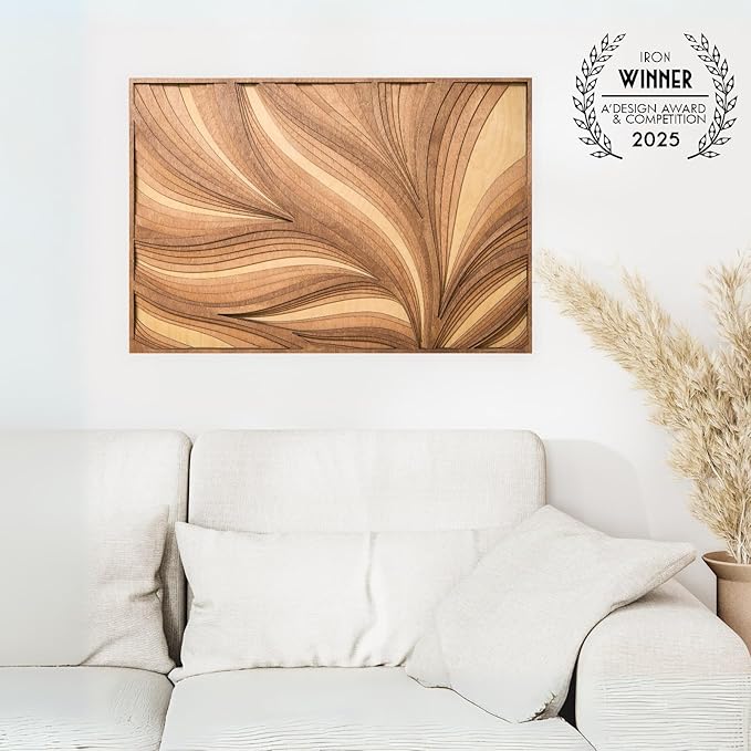 NEODECO Parametric Wood Verso, Award Winner-A'Design 2025, Wood Wall Art, 3D wood wall sculpture, Abstract wall decor, Acoustic wall panel (Small)