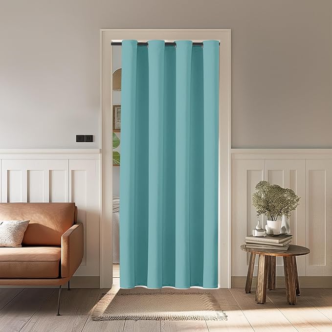ChrisDowa Blackout Curtains 80 Inches Long for Doorways and Closets, Thermal Insulated Temporary Room Dividers (1 Panel, Aqua, 52 x 80 Inch)