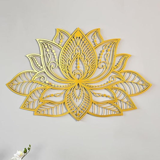 Colorfull Worlds Mandala Metal Wall Decor, Lotus Flower Meditation Room Decor, Minimalist Zen Garden Bohemian Gift for New Year (26.3" x 17" | 67 x 43 cm, Gold)