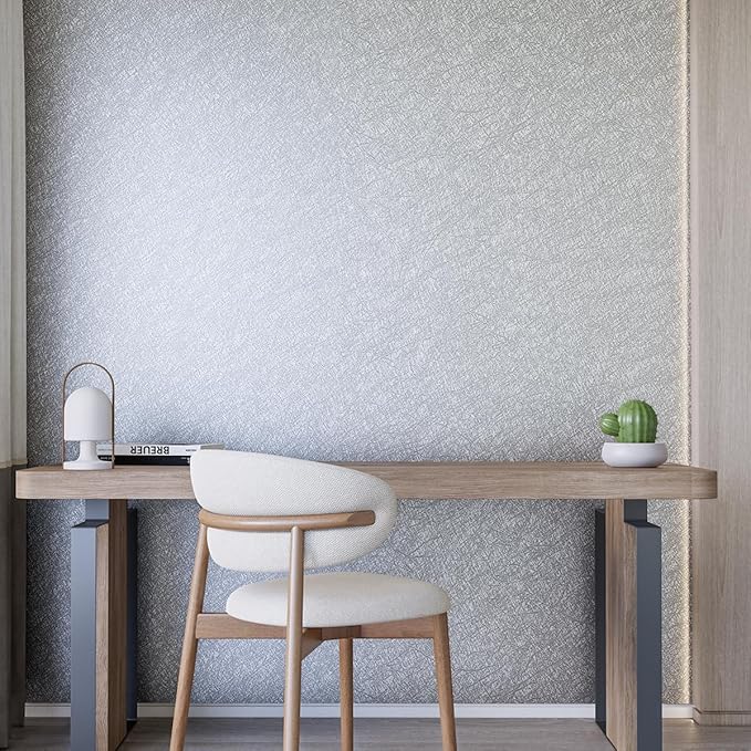 mamonhome High-Grade Metallic Silk Texture PVC Peel and Stick Wallpaper, 24in X 393in Self-Adhesive Wall Paper Thick Vinyl Embossed Film Wallpapers (Grey)