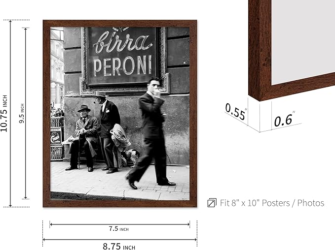 Poster Master Vintage Photograph Poster - Travel Print - Men in a Street of Napoli, Italy, Black & White, Minimalist - Gift for Artist, Friend - Wall Decor for Home, Office, 8x10 Brown Framed