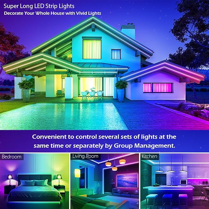 65.5FT Led Strip Lights,Long Smart Led Light Strips Music Sync 5050 RGB Color Changing Rope Lights,Bluetooth APP/IR Remote/Switch Box Control Led Lights for Bedroom,Home Decoration,Party,Festival