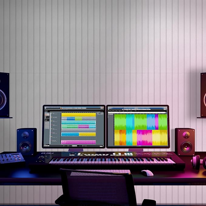 BUBOS 12 Pack Large Acoustic Panels,47.2x11.8Inch SoundProof Panels for Walls,Self Adhesive Acoustic Wall Panels,Decorative Sound Panels for Home Studio Office (Brown 01)