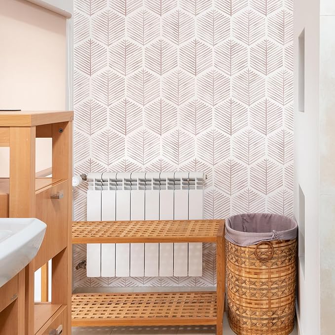 MelunMer Pink Modern Peel and Stick Wallpaper Boho Removable Self Adhesive 197''L 17.3''W Wallpaper for Bedroom/Bathroom Waterproof Contact Paper for Cabinets/Drawers Geometric Contact Paper Pink