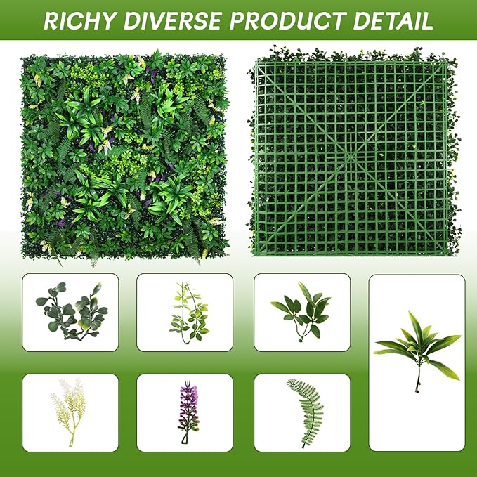 Artificial Grass Wall Panels 20x20 (12pcs) - UV Protected Privacy Fence Screen, Hedge Green Wall Decor Backdrop，Realistic Fake Grass Backdrop for Indoor Weddings & Outdoor Gardens