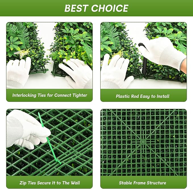 Artificial Grass Wall Panels 20x20 (12pcs) - UV Protected Privacy Fence Screen, Hedge Green Wall Decor Backdrop，Realistic Fake Grass Backdrop for Indoor Weddings & Outdoor Gardens