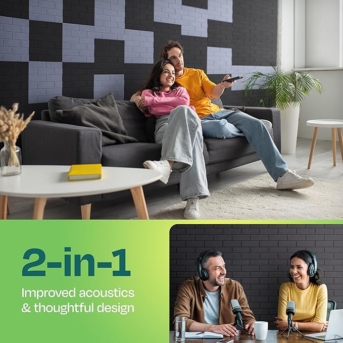 Acoustic Panels 18-Pack Soundproof Wall Panels 12"X12"X0.4" Brick Style Sound Panels Premium Sound Dampening Panels Easy Self Adhesive Installation - [Dark Gray]