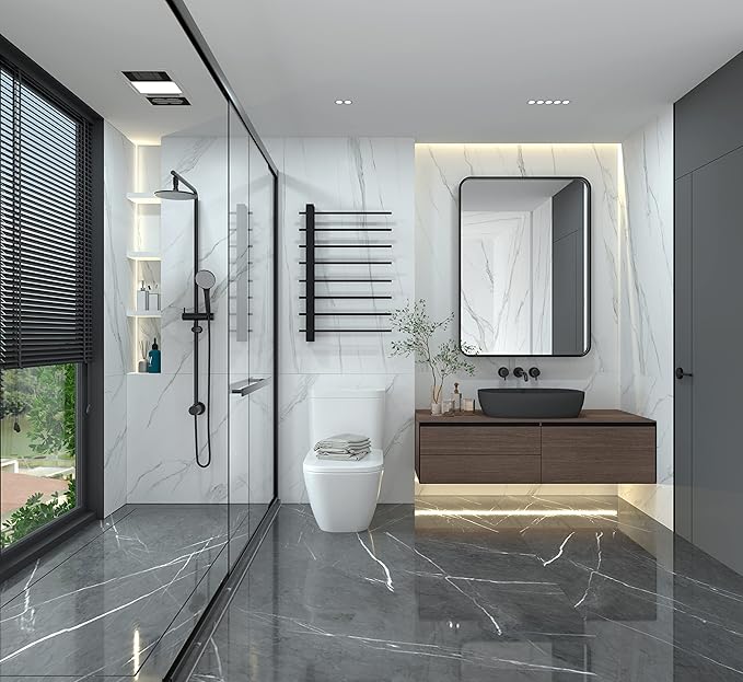 ANDY STAR Mirror for Bathroom 24X36 Inch, Matte Black Mirror Rounded Rectangle Mirror Metal Tube Framed Wall-Mounted Vertically/Horizontally