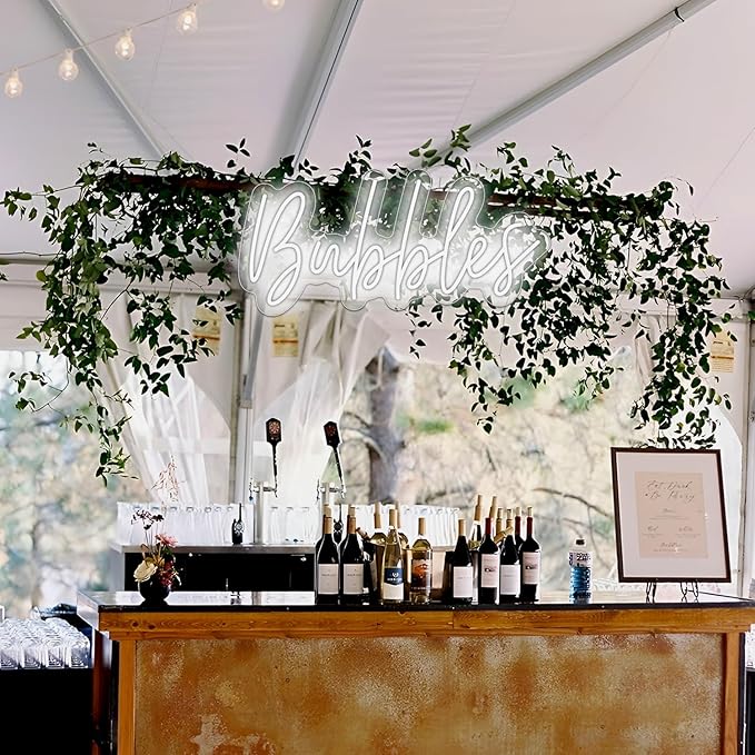 Bubbles Neon Signs for Wall Decor, 23.6 * 11 Inches Led Light Sign for Champagne Wall, Wedding, Engagement, Bar Pub Club, Yes to Champagne for Home Bedroom Birthday Decorations, Easter Gifts, INSNEnN