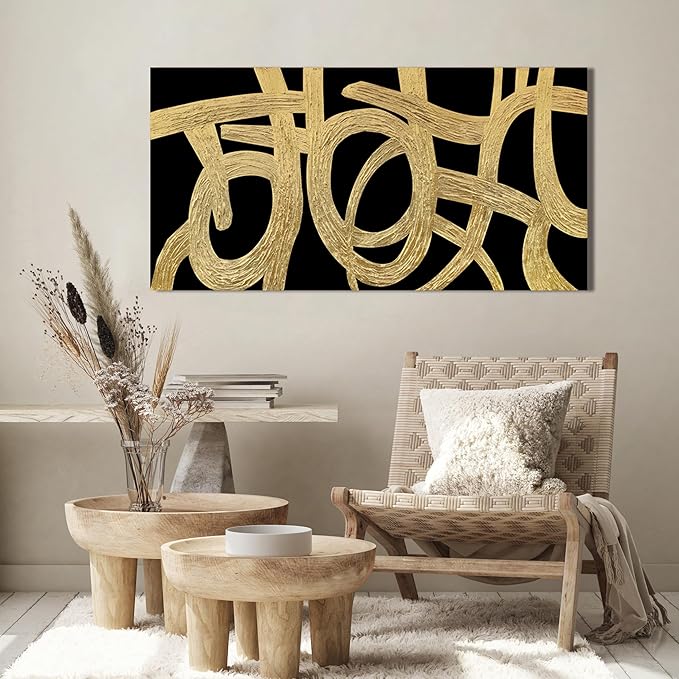 Canvas Wall Art Decor Canvas Wall Art For Living Room Abstract Art Decoration Black and Gold Wall Art Decor Modern Abstract Wall Art Prints Art Work For Bedroom Office Kitchen Wall Decor 20" x 40"