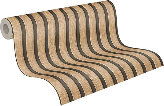 A.S. Création Wallpaper Wood Panels - Brown, Beige - Striped Wood Wallpaper 395.99in x 20.87in Made in Germany - 391091