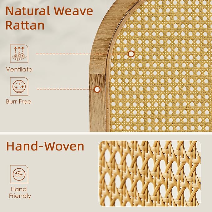 6 Panel Room Dividers and Folding Privacy Screens, Hand-Made Rattan Room Divider with Bi-Directional Hinge, Pre-Assembled Wood Room Divider Wall for Home Office Bedroom, Light Brown