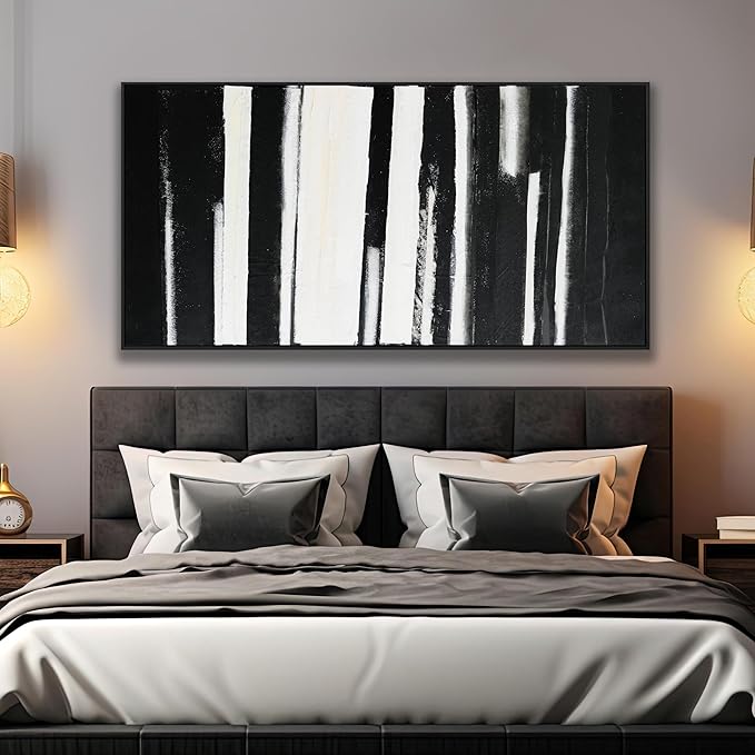 Abstract Wall Art Decor Modern paintings Wall Decorations Home Decor Wall Art Canvas Prints Black and White Minimalist Stripes Framed Artwork for Living Room Wall Bedroom Kitchen Office Decor 24×48 Inch