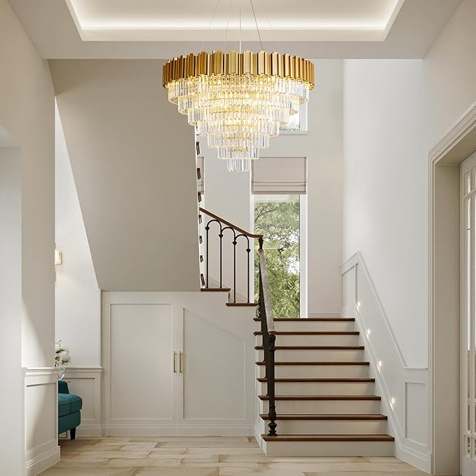 7-Tier 39" Modern Crystal Chandelier, 21-Light Gold Chandelier, Luxury Round K9 Crystal Chandeliers Pendant Light Fixture for Dining Room, Living Room, Bedroom, Foyer, Entryway, Kitchen, Restaurant