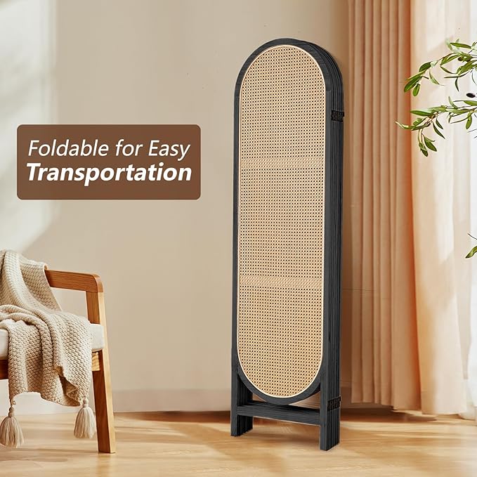6 Panels Room Dividers, Hand-Woven Rattan Room Divider Panel and Folding Privacy Screens, Wood Room Divider Wall Freestanding Room Partitions Screen for Home Office Bedroom, Light Brown