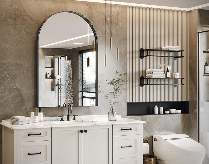 Brightify Arched Mirror, Arched Wall Mirror, 22 x 30 Inch Black Arch Mirror, Metal Frame Black Bathroom Mirror, Arched Top Bathroom Vanity Mirror for Living Room Bedroom Mantel Entryway Hallways