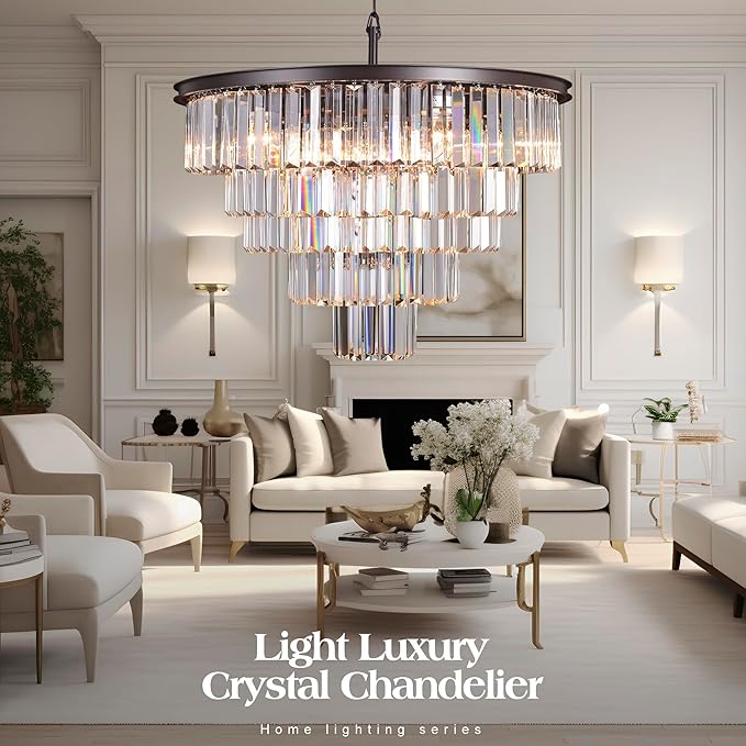 Modern Crystal Chandelier - Luxury 5-Tier Contemporary Pendant Ceiling Lamp Fixture for Dining Room, Living Room, Hotel - Oil Rubbed Bronze Finish