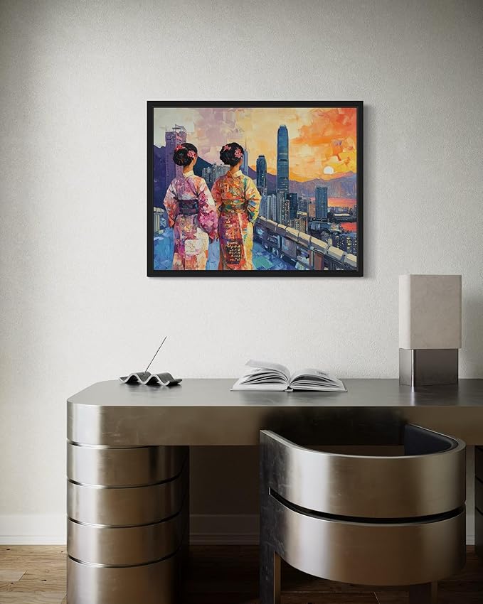 Hong Kong Art Print Poster, Asia Oriental Countries Culture Wall Art Asian Paintings for Bedroom Bathroom Living Room Decor 97 (Hong Kong, 24 x 36 inches, Black Frame)