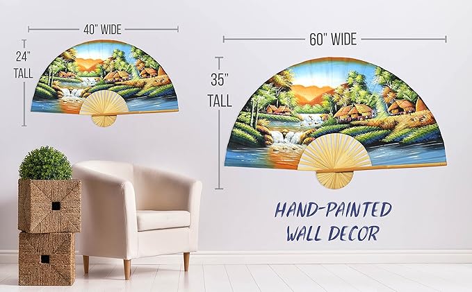 Oriental-Decor Tranquility Folding Wall Fan Hand-painted Wall Decor Art (40 inch wide)