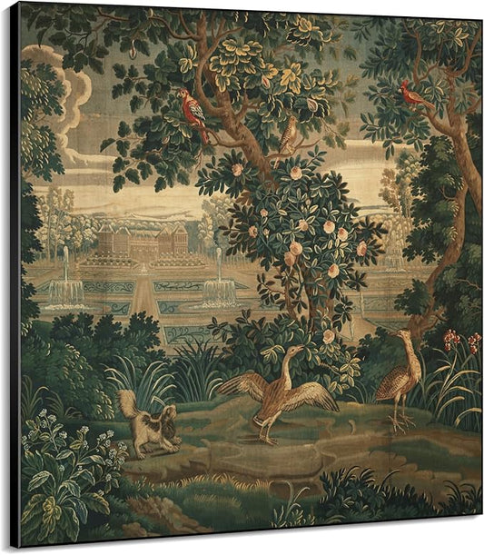 72"x72" XL Framed Wall Art - Ornate Botanical Garden Scene with Birds (Frame Assembly Required)