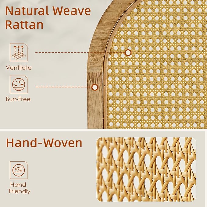 4 Panel Room Dividers and Folding Privacy Screens, Hand-Made Rattan Room Divider with Bi-Directional Hinge, Pre-Assembled Wood Room Divider Wall for Home Office Bedroom, Light Brown