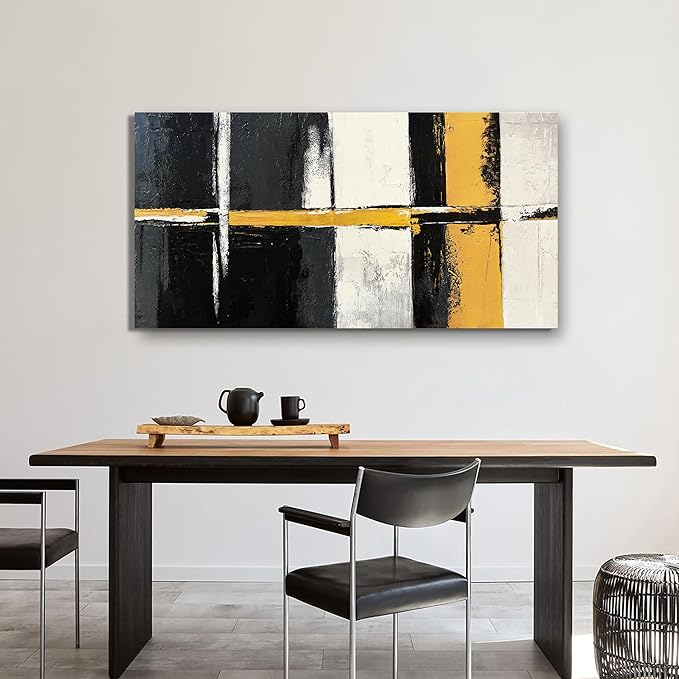 Canvas Wall Art Decor Wall Art Pictures for Living Room Abstract Art Work Black and White Wall Art Decor Modern Black Yellow Abstract Wall Art Prints For Bedroom Office Kitchen Home Wall Decor 20"x40"