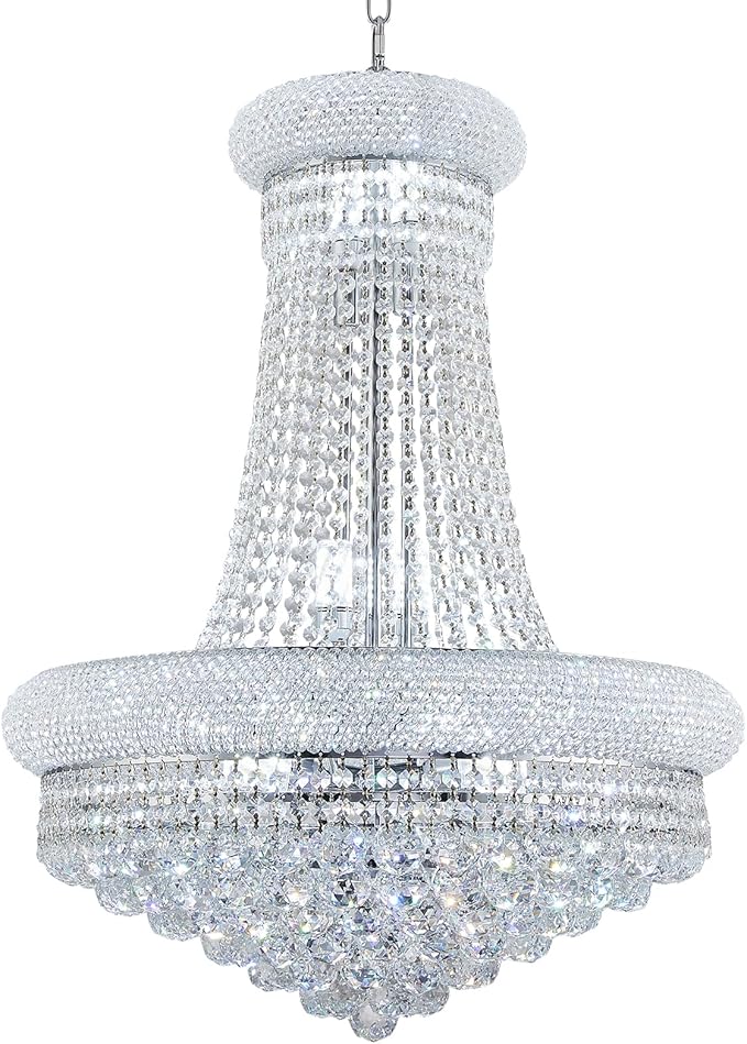 14 Lights Chrome Finish Empire Crystal Chandelier Lighting for Living Room Foyer Dining Room Hallway Entryway (Dia 24'')