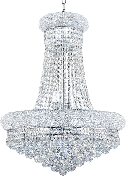 14 Lights Chrome Finish Empire Crystal Chandelier Lighting for Living Room Foyer Dining Room Hallway Entryway (Dia 24'')