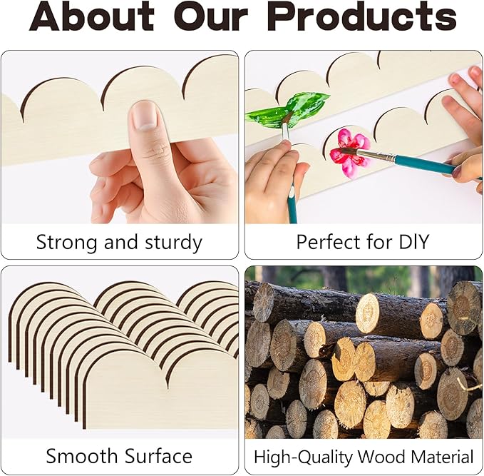 50 Packs Unfinished Scalloped Wood Trim DIY Decorative Wood Molding for Home Wall Cabinet Shelf and Window Door Decor
