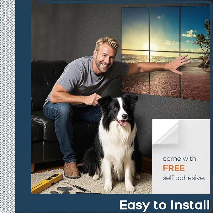 BUBOS 8 Pack Art Acoustic Panels Soundproof Wall Panel,47.2X31.4 Inches Sound Absorbing Panel,Self-Adhesive Decorative Acoustical Wall Panels, Acoustic Treatment for Ceiling Home Office（Beach02）