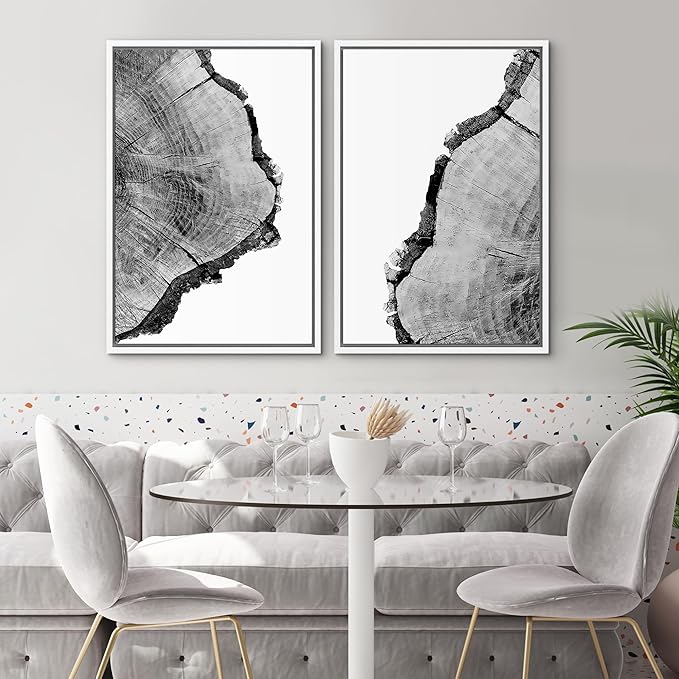 SIGNWIN Framed Wall Art Print Set Black & White Close Up Tree Ring Details Nature Wilderness Photography Modern Art Rustic Relax/Calm Multicolor for Living Room, Bedroom, Office - 24"x36"x2 White