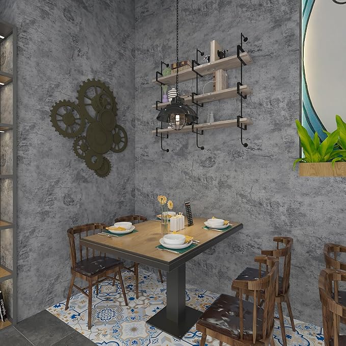 BAYYA Concrete Wallpaper Cement Contact Paper Dark Grey Wallpaper Peel Stick Countertops 15.75" x 118.11" 3D Rustic Industrial Style Waterproof Removable Self Adhesive Vinyl Film for Bathroom Kitchen