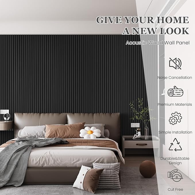 2 Pack 105.9" x 20.5" x 0.8" Acoustic Wall Panels Sound Absorbing, Wood Slat Wall Panels for Wall Decor, Soundproof Wood Wall Panels, Dark Gray